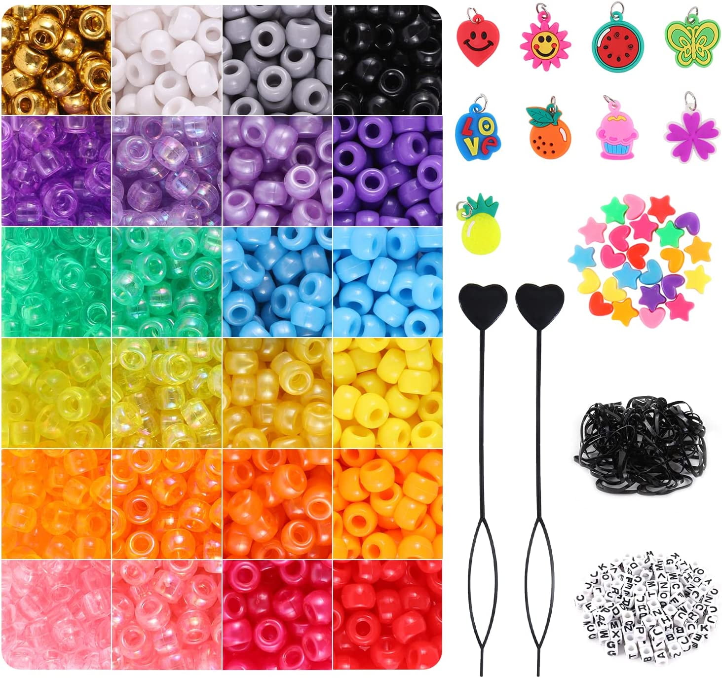 Miss Rabbit 3160+ Pcs Kandi Beads Kit for Bracelet Making, Rainbow Pony  Beads for Jewelry Making with Letter Beads Cute Charms String, Hair Beads  for