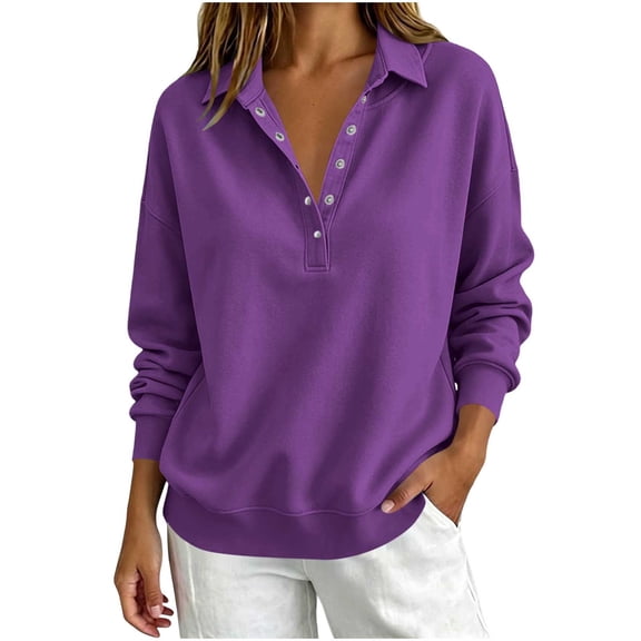 cocolona Button Down Sweatshirts for Women Workout Trendy Long Sleeve Shirts Casual Loose Solid Color Fall Tops