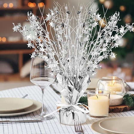 RENACLIPY Plated Silver Metallic Foil Star Table Centerpiece for Home Party Elegant Decoration