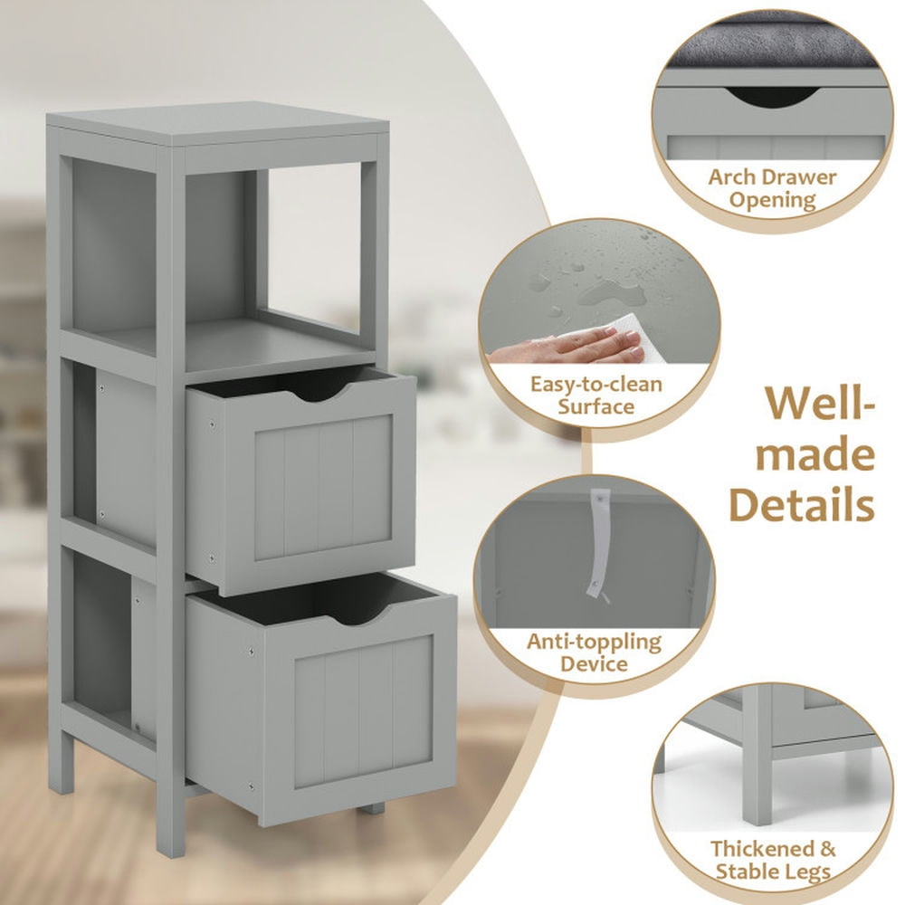 Finihen Bathroom Storage Cabinet, Bathroom Floor Cabinet, Freestanding Storage Cabinet with 2 Removable Drawers, for Bathroom, Living Room, Bedroom, Kitchen, Gray