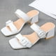 thumbnail image 5 of Sandalias de tacón con doble hebilla para mujer Sandalias casuales de verano antideslizantes con punta abierta ajustable Blanco 37, 5 of 8