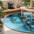 Abstract Art Marble Texture 3FT Round Area Rugs for Living Room Gold ...