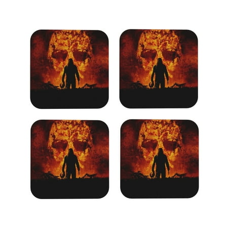 

Michael Myers Skull Leather Coaster Set Of 4 Tabletop Protection Mats Drink Cup Round Coasters Kitchen Coffee Decoration