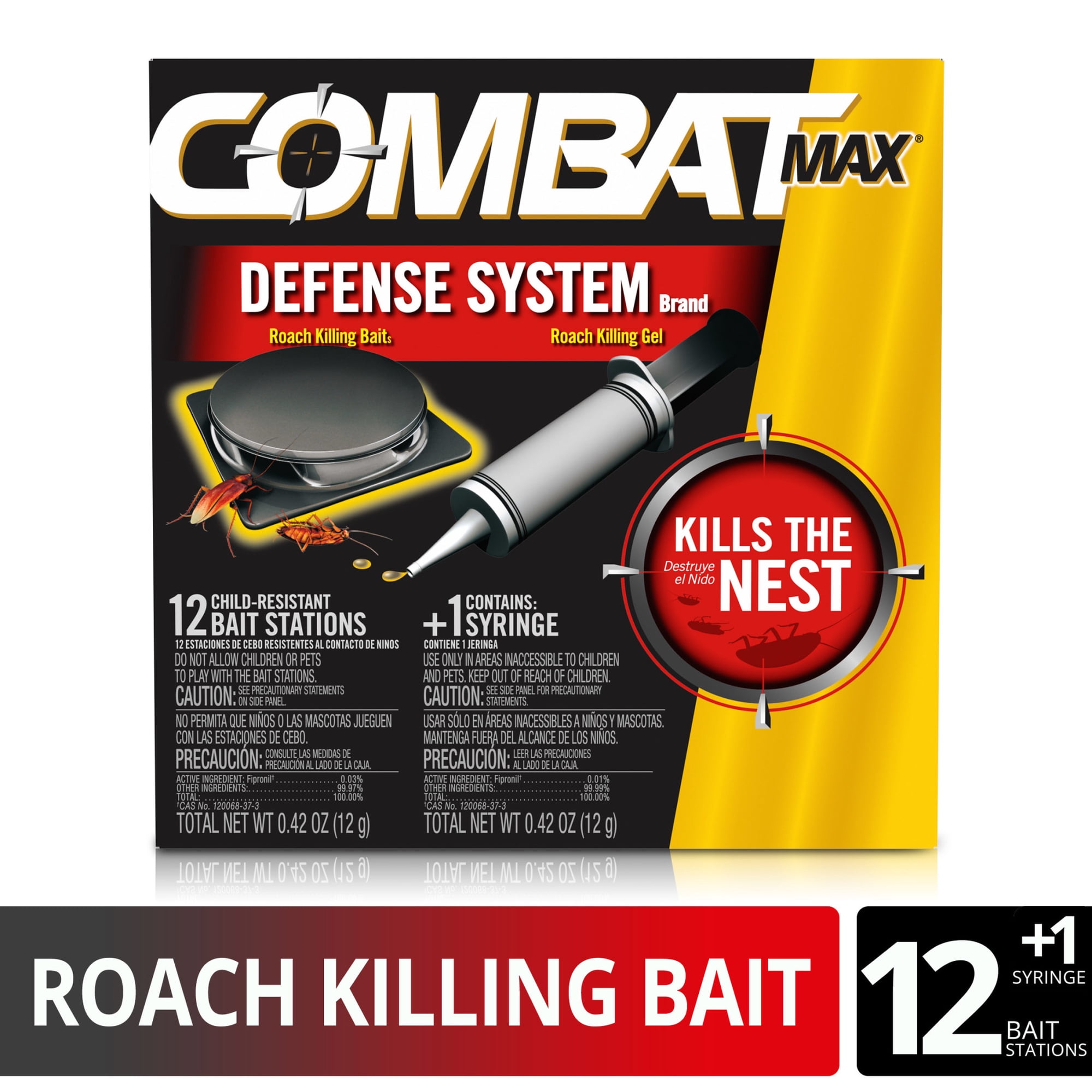 Combat Max Defense System Small Roach Killing Bait 12 Ct + Roach Killing Gel Syringe 12g