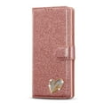 thumbnail image 3 of SaniMore Magnetic Closure Flip Wallet Case for Samsung Galaxy S23 Ultra, [RFID Blocking] Card Holder PU Leather Glitter Diamond Heart Cover with Kickstand Shockproof Protective Shell, Rosegold, 3 of 9