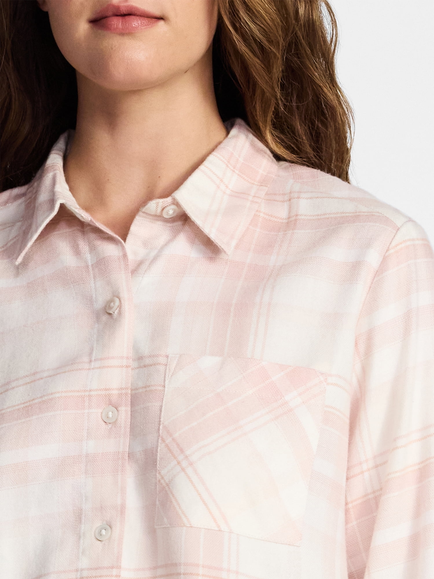 Time and Tru Women's Cropped Flannel Shirt, Sizes XS-XXXL