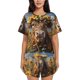 thumbnail image 1 of Fotbe Cute Cow Sunflower Crown A Conjunto de Pijama Estampado para Mujer, 2 Piezas, Ropa de Dormir con Camiseta de Manga Corta y Shorts Suaves-4X-Large, 1 of 6