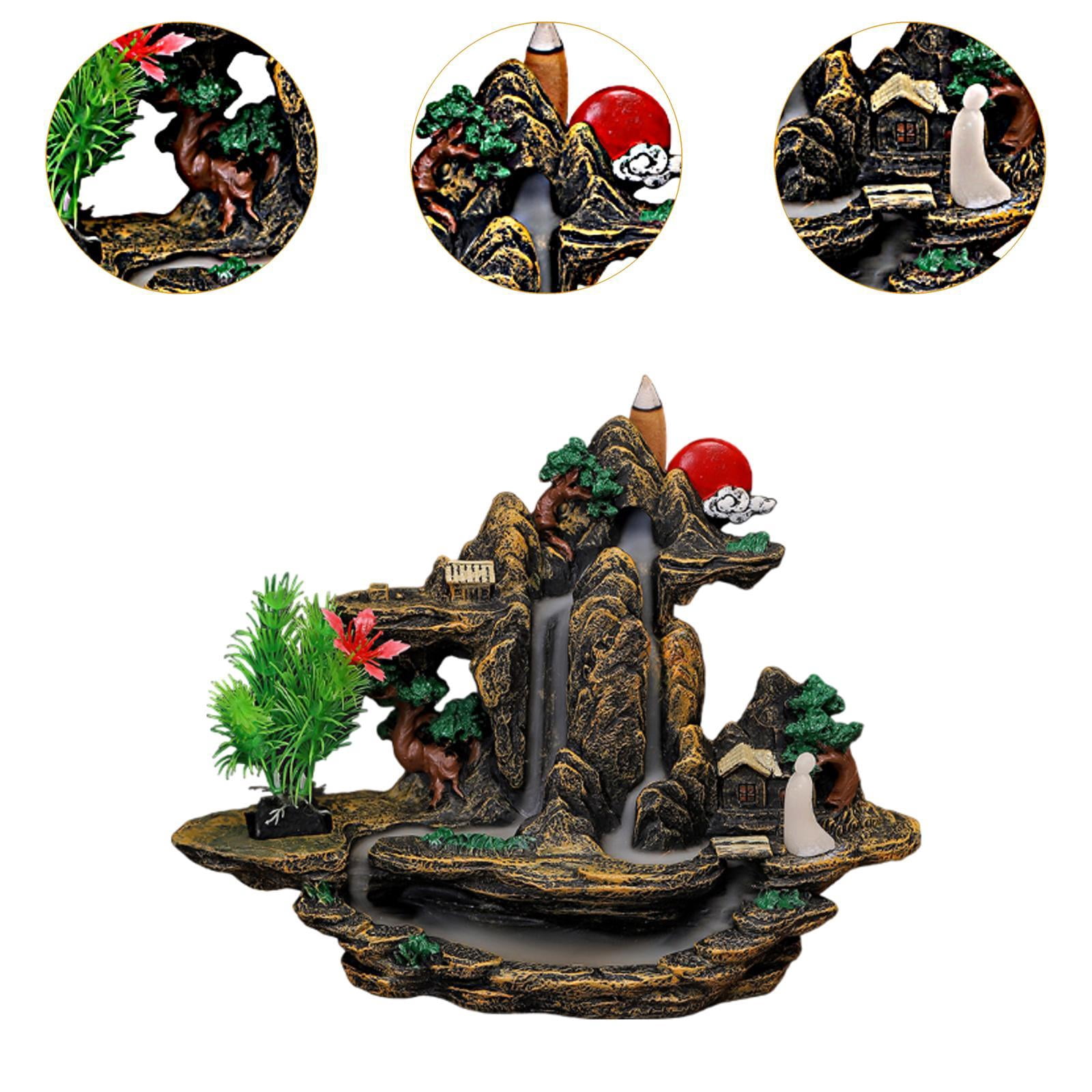 TISHITA Mountain Waterfall Backflow Incense Burner Table Ornament Incense Holder Feng Shui Ornament for Temple Office Yoga Meditation A
