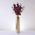 thumbnail image 2 of Hosley 21.8-Inch Gold Metal Tall Floor Vase with 6 Artificial Salmon Orchid Flowers, Modern Living Room Corner Decor and Wedding Centerpiece Set, 2 of 7