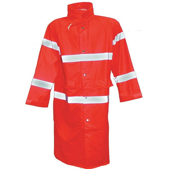 High Visibility Rain Coat with Hood, Polyester, Class 3 R, Orange, L