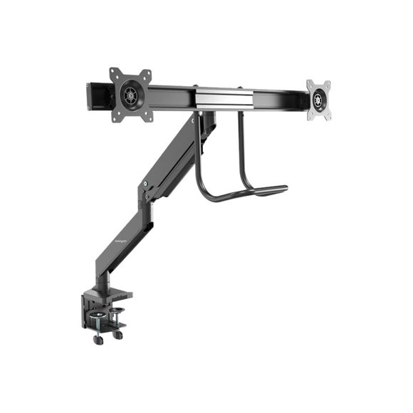 StarTech.com Desk Mount Dual Monitor Arm, Ergonomic Dual Monitor VESA Mount for 32" 17.6lbs (8kg) Displays, Crossbar Handle for Synchronized Full Motion, Height Adjustable, C-Clamp/Grommet - Small Footprint Design (ARMSLMBARDUO) - Mounting kit - adjustable arm - for 2 monitors - heavy duty steel - black - screen size: 17"-32" - desk-mountable