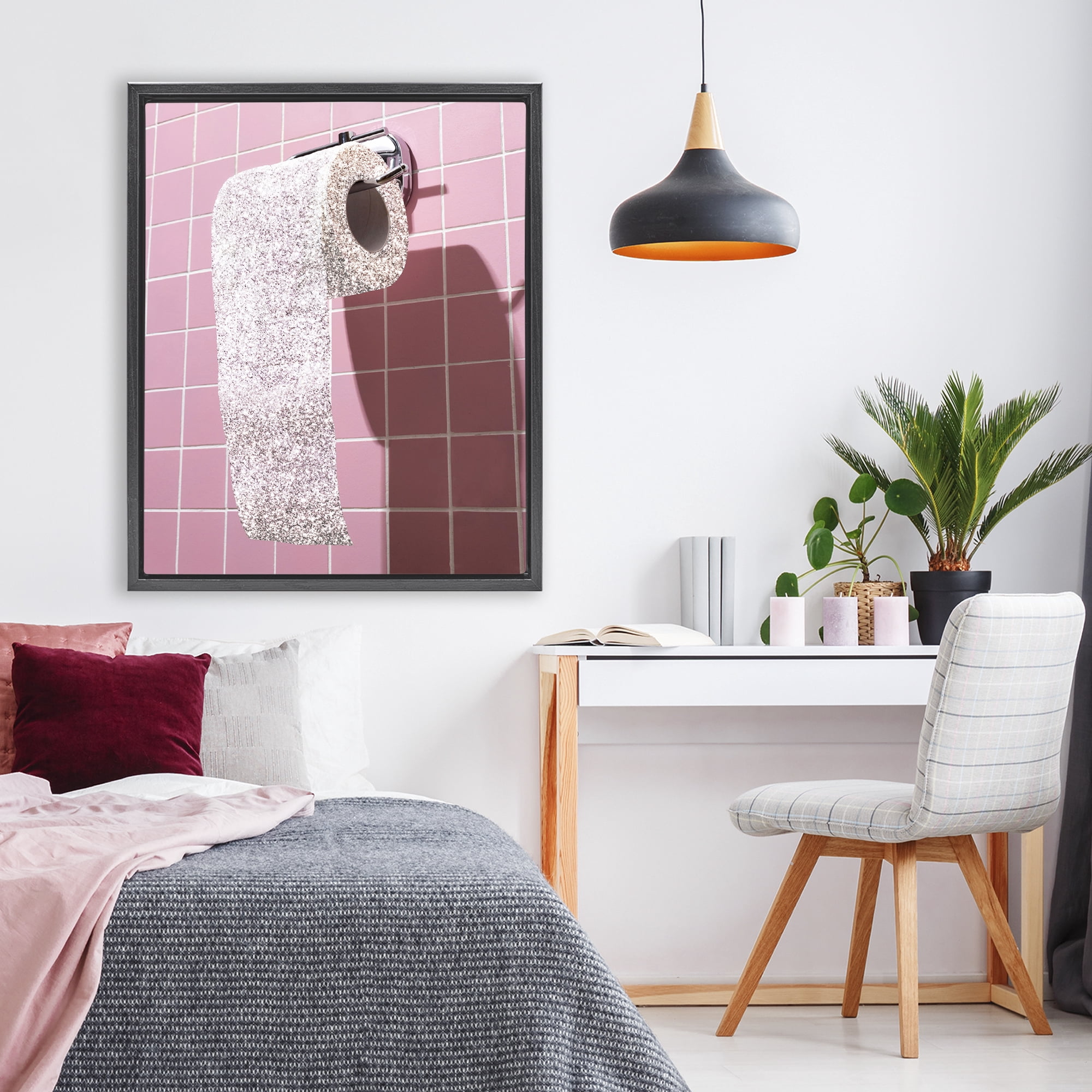 Stupell Industries Glitter Pink Toilet Paper Black Framed Floater Canvas Wall Art, design by CAD Designs