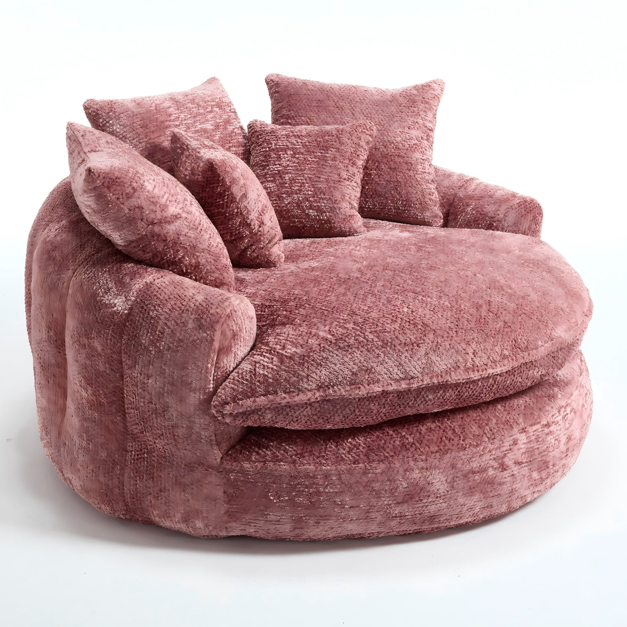Aukfa 55" Oversized Round Chaise Lounge Chair, Fluffy Deep Seat Cloud Floor Sofa, Modern No Assembly Couch, Pink