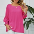 thumbnail image 4 of HAiming Womens Casual Tops Oversized Solid Color Ruffled Long Sleeve Round Neck Pullover Shirts Loose Tee Blouse, 4 of 8