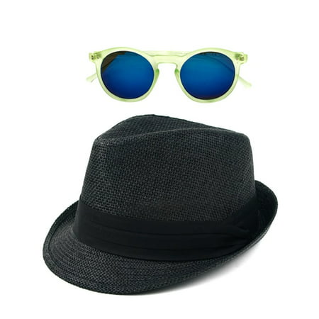 POP Fashionwear  Straw Fedora Vintage Sun Hat with Free Sunglasses