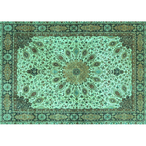 Ahgly Company Machine Washable Indoor Rectangle Persian Turquoise Blue Traditional Area Rugs, 2' x 3'