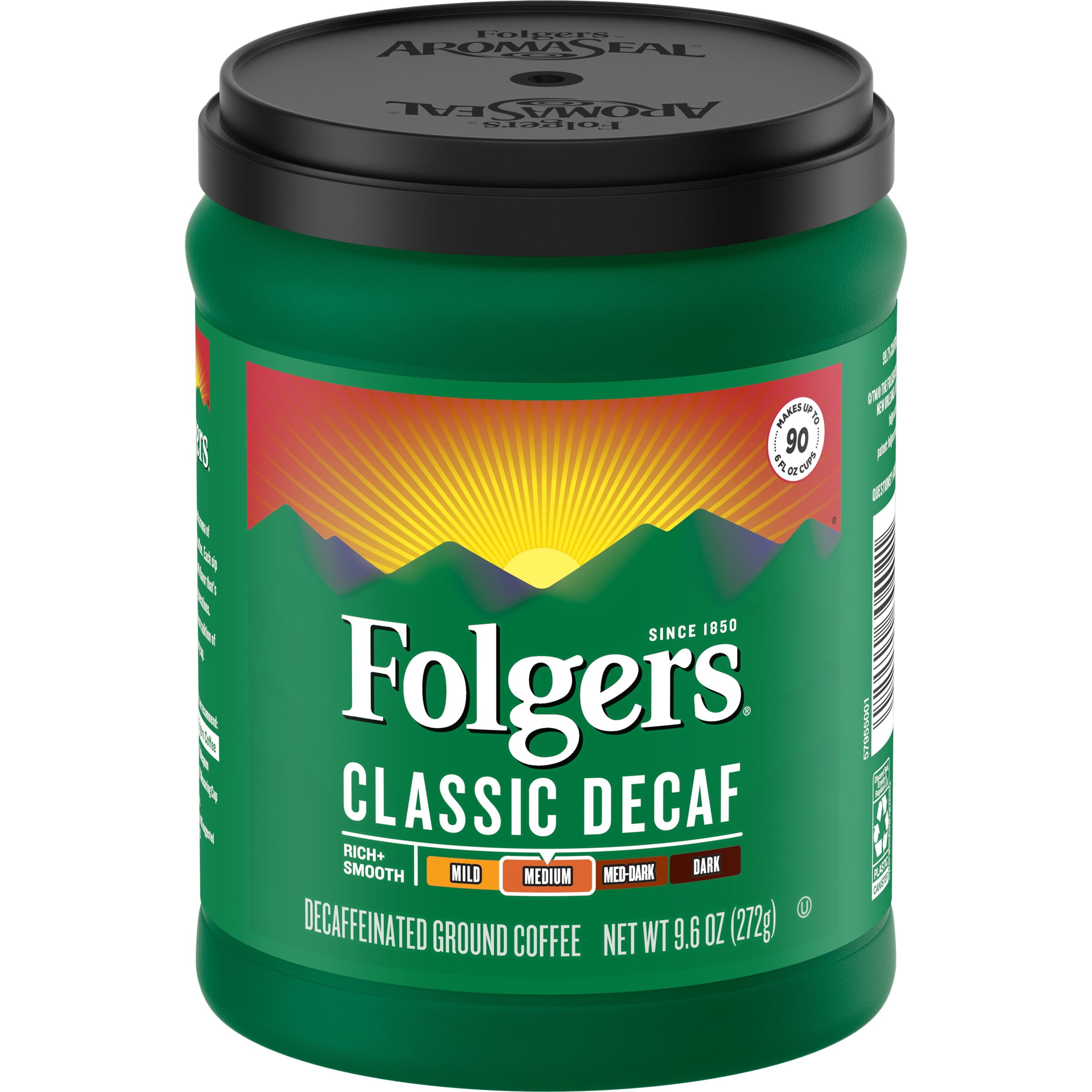 Folgers Decaf Coffee, Ground Coffee, Classic Medium Roast, 9.6 Ounce Canister