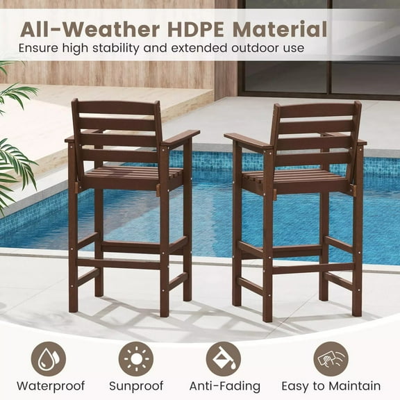 Harmijoy Patio Adirondack Bar Chairs Set of 2 w/ Wide Armrests & Footrest Backrest
