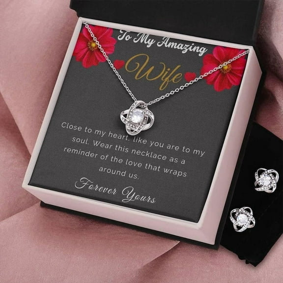 Love Knot Earring and Necklace Set for Wife Gift For her Birthday Gift Xmas Gift