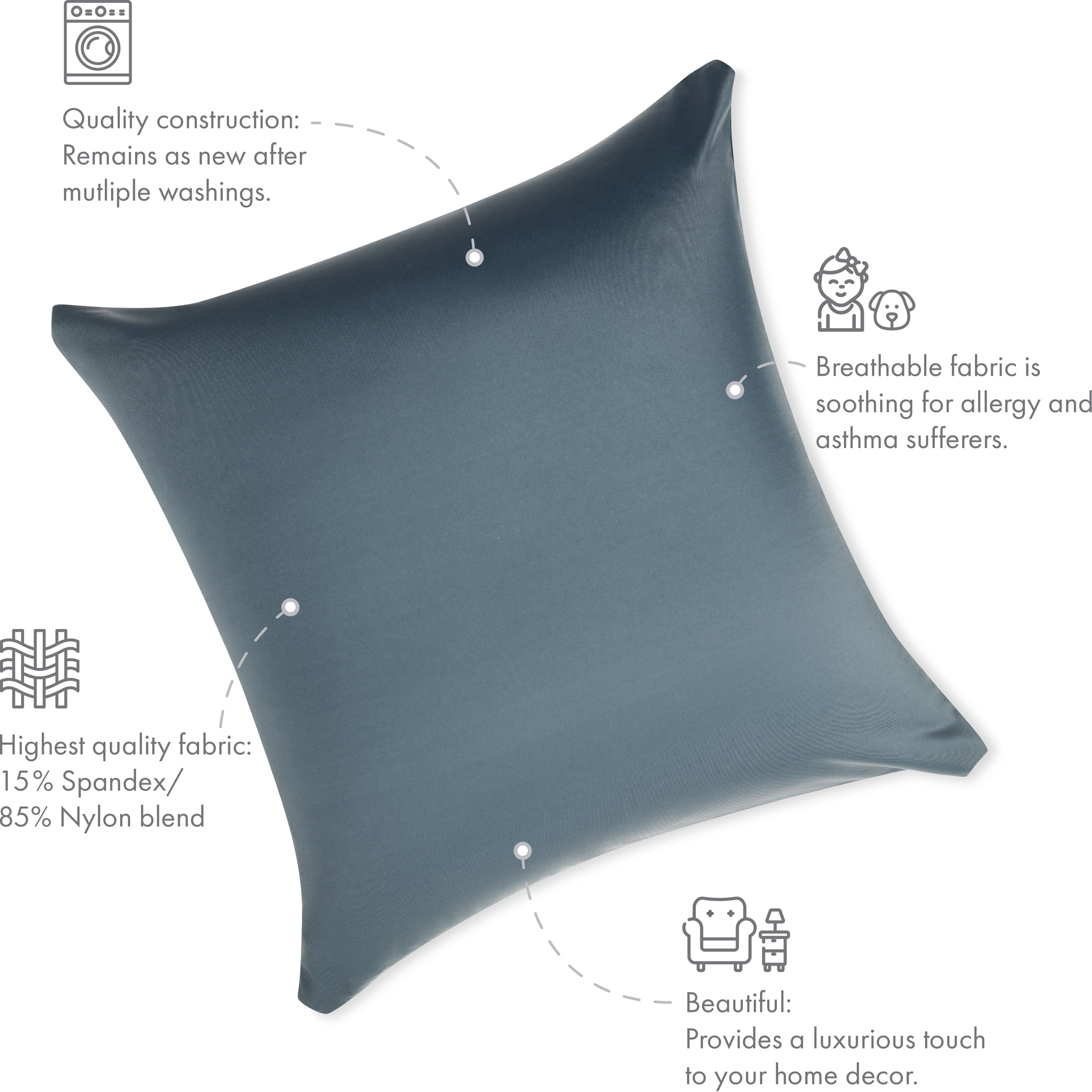 24" x 24" Throw Pillow – Dark Slate Grey: 1 PCS Luxurious Premium Microbead Pillow With 85/15 Nylon/Spandex Fabric. Forever Fluffy, Outstanding Beauty & Support. Silky, Soft & Beyond Comfortable