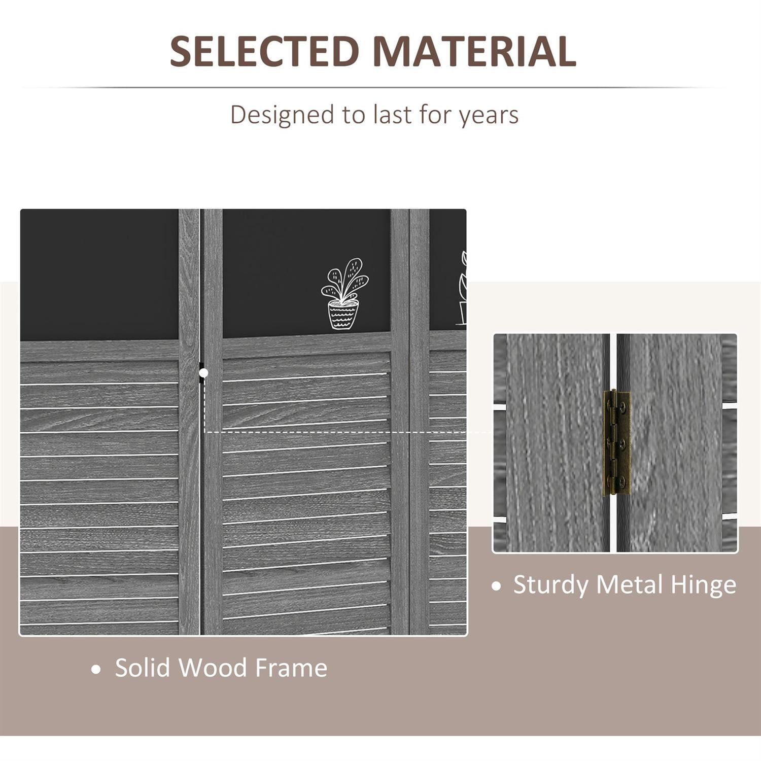 Demi Bonn 5.5ft Tall Wood Room Divider with Blackboard Feature, 4-Panel Folding Privacy Screen for Home Office Spaces, Functional Workspace Divider, Gray