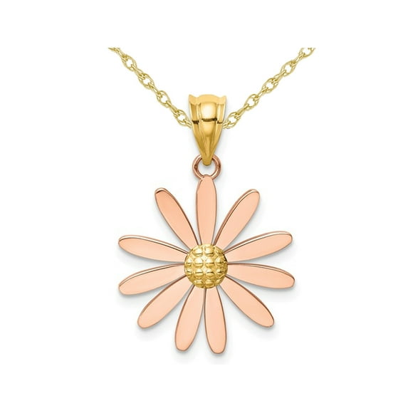 14K Yellow and Rose Pink Gold Daisy Flower Pendant Necklace with Chain