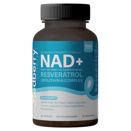 Redberry Organics NAD+ Complex Supplement | Direct NAD Plus | Advanced Longevity & Cellular Energy Formula with Urolithin A & Resveratrol | NMN Alternative | Made in USA