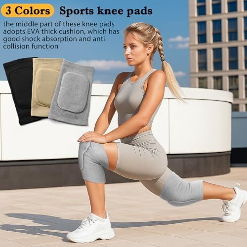 WLIKKS 3 Pairs Dance Knee Pads Women Protective Non-Slip Knee Pads for Yoga Cheerleading Pole Floor Dance Volleyball