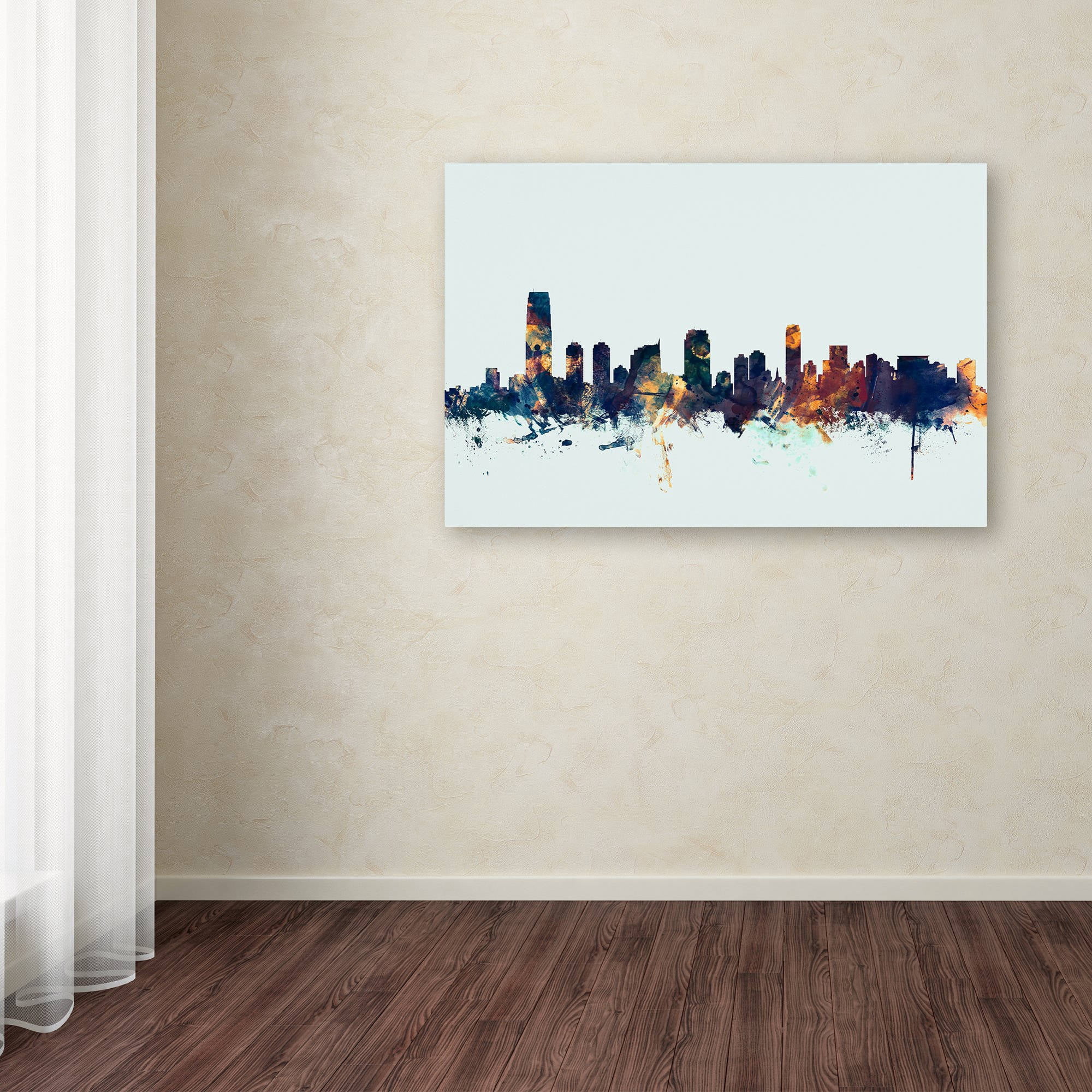 Trademark Fine Art "Jersey City NJ Skyline Blue" Canvas Art by Michael Tompsett