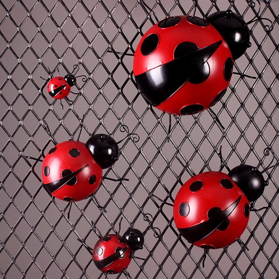 LEORX 3Set Ladybug Sculpture Iron Interesting Design for Home and Garden
