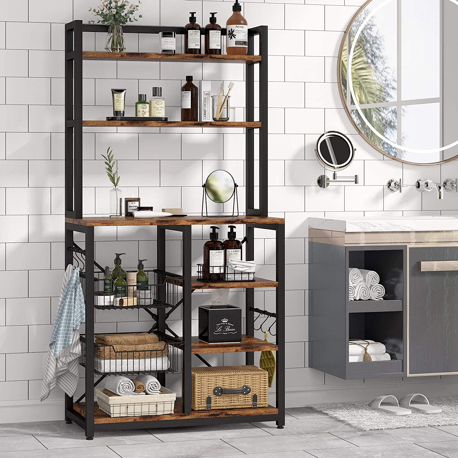 6-Tier Kitchen Bakers Rack with Hutch, Industrial Microwave Oven Stand —  Farmhouse Kitchen and Bath