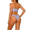 thumbnail image 3 of Conjuntos de bikini bandeau floral para mujer 2 piezas con lazo lateral y parte inferior de triángulo traje de baño color púrpura pequeño, 3 of 5