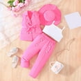 thumbnail image 2 of XAOFW Girls Sets Sleeveless Botton Solid Color Notched Top Long Pants Matching Hat Formal Elegant Ensemble Toddler Kids Children Comfortable Breathable Lovely Party Night Outfits, 2 of 6