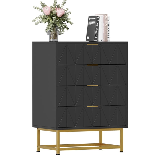 Qinaqin 4 Cajón Tela cm de Profundidadresser con Madera Top Pequeño Almacenamiento Chest para Clothes Ideal as a Moderno Nightstand o End Mesa