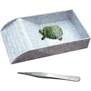 Reptile Tortoise Turtle Feeding Dish with Ramp and Basking Platform Plastic Turtle Food and Water Bowl Also Fit for Bath Horned Frogs Lizards Amphibians(White, Emulational Granite)