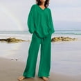 thumbnail image 2 of DTBPRQ 2 Piece Outfits Lounge Sets for Womens Plain Cotton Linen Set Loungewear Long Sleeve Tops and Joggers Sweatpants Sweats Track Suits Set, 2 of 7