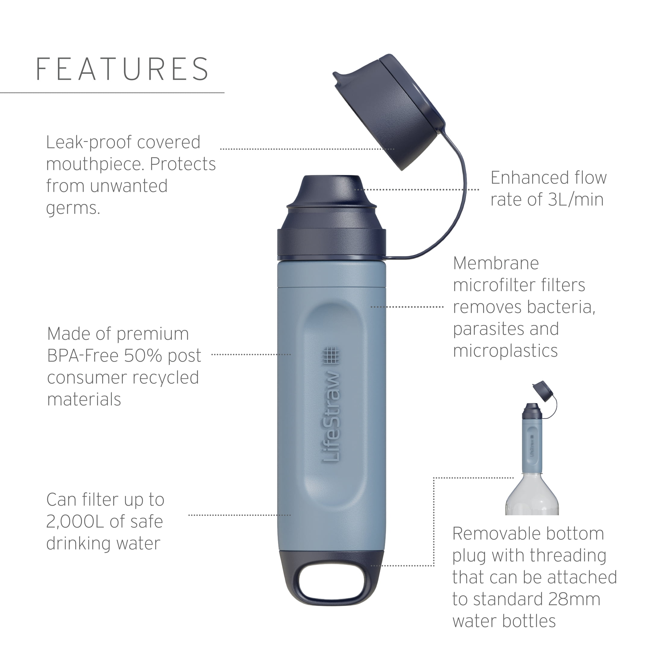 LifeStraw Peak Series Solo; Mountain Blue
