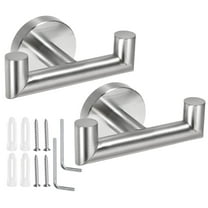 2pcs Double Towel Hook, Stainless Steel Coat Hook, Wall Mount Robe Hooks Hand Towel Hanger Brushed Silver