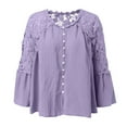 thumbnail image 3 of DuoJiaJ Womens Long Sleeve Lace Trim Tunic Tops Button Down Casual Blouse Cute V Neck Shirt Women’s Summer Tops Purple, 3 of 4