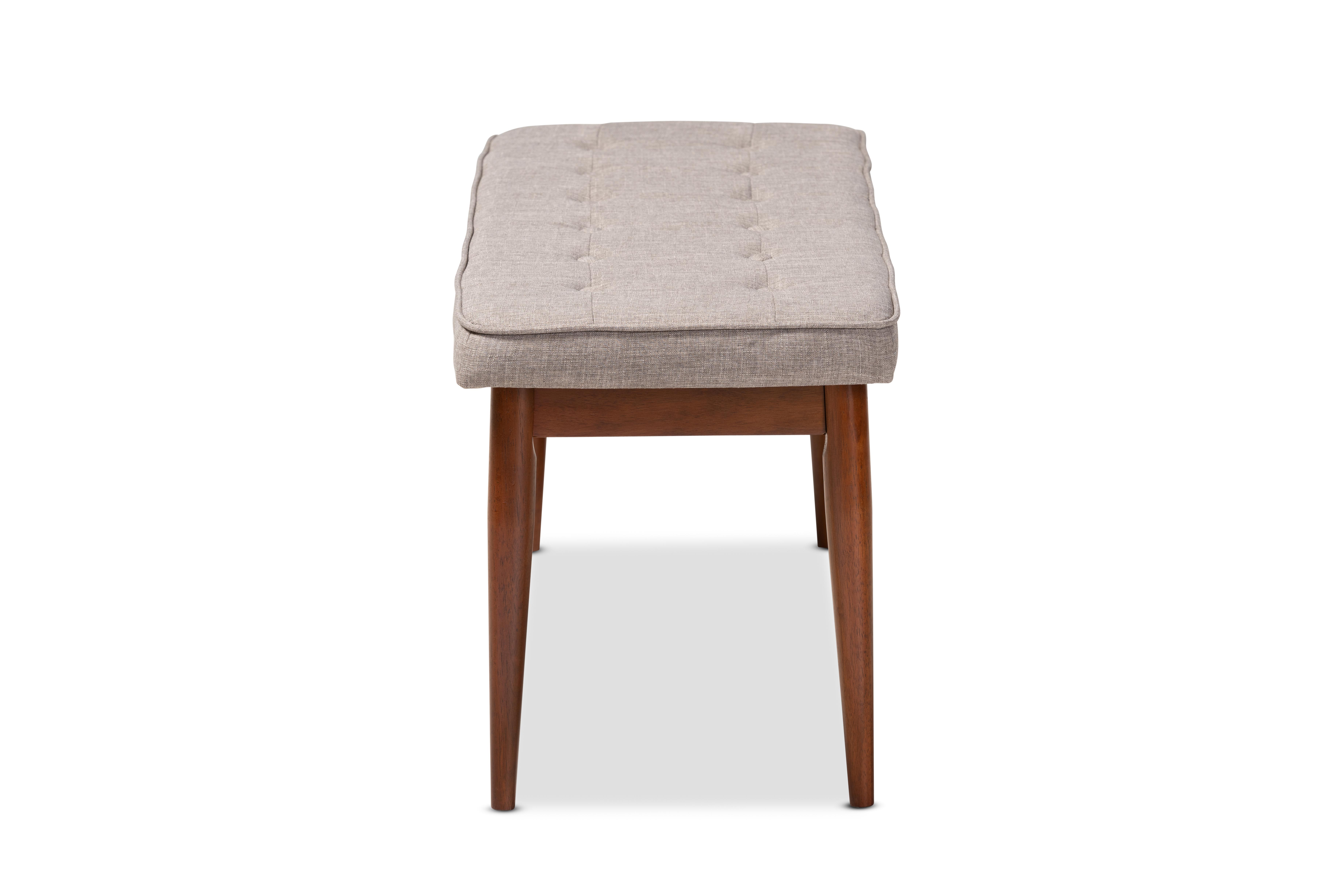 Baxton Studio Itami Mid-Century Modern Light Grey Fabric Upholstered Medium Oak Finished Wood Dining Bench