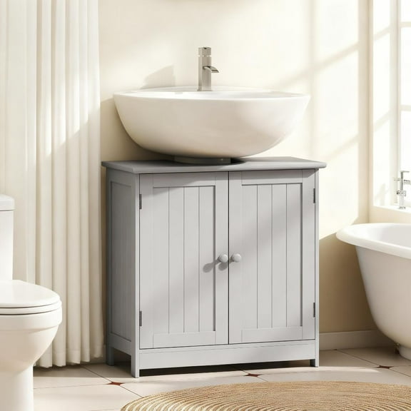 23.5" Bathroom Vanity Cabinet with U-Shape Cut-Out, Pedestal Sink Storage Cabinet with 2 Doors and Adjustable Shelf, Vanity Base Cabinet, Without Bathroom Basin, Light Grey