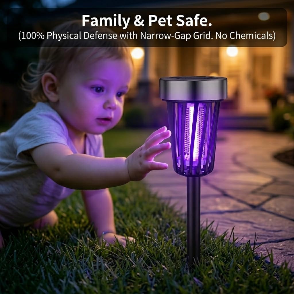 G · PEH Solar Bug Zapper Outdoor Waterproof Solar Powered Mosquito Zapper Outdoor Led Fly Zapper Lighting Lamp Stake Landscape Fixture (4 Pack)