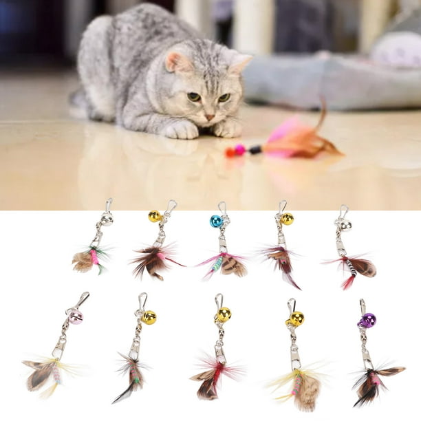 Estink Cat Pole Replacement Feather, Practical Bright Colors Cute Flying Replacement Feather 10pcs With Bell Pin Hook For Cat Teaser Wands