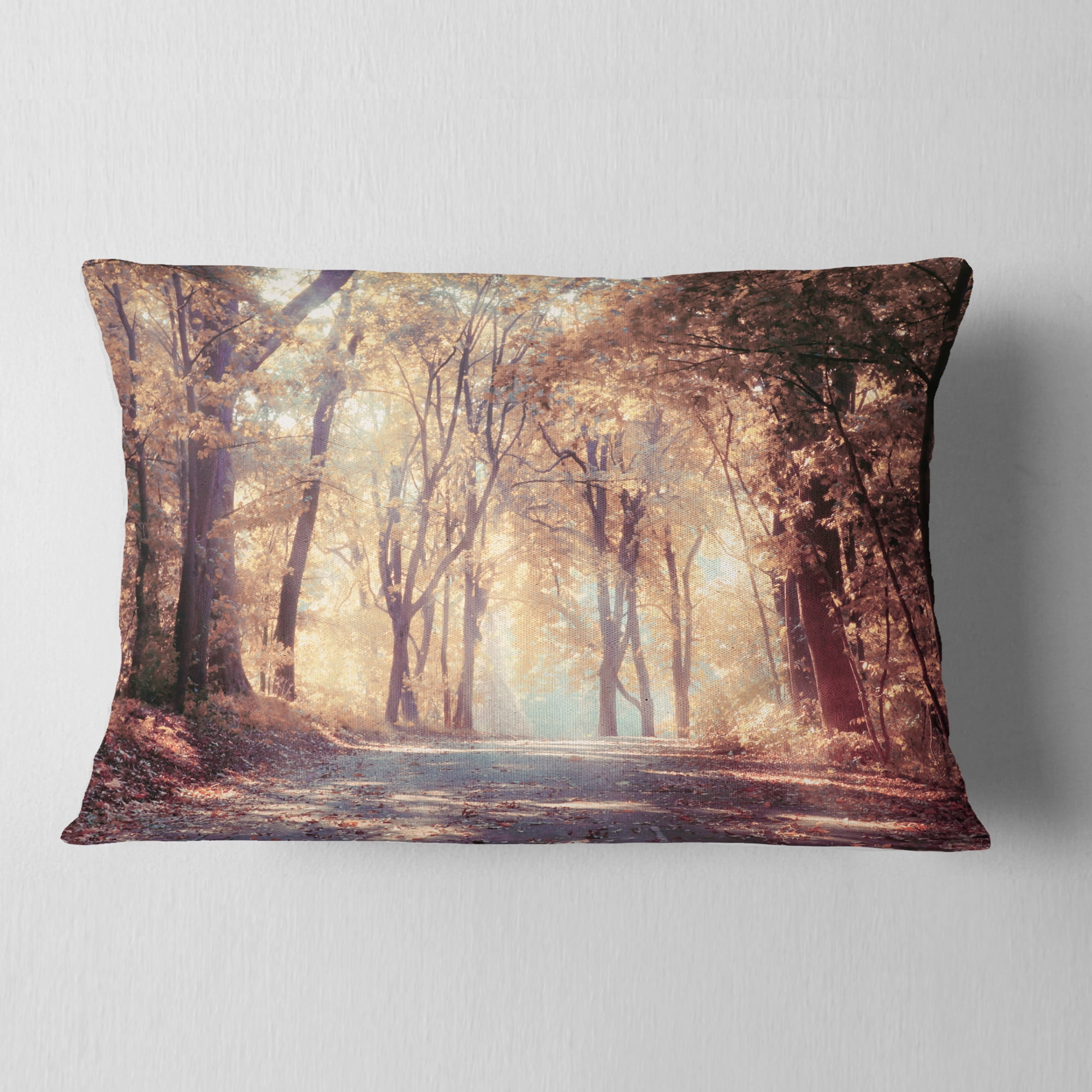 Designart Golden Autumn Beautiful Forest - Landscape Printed Throw Pillow - 12x20