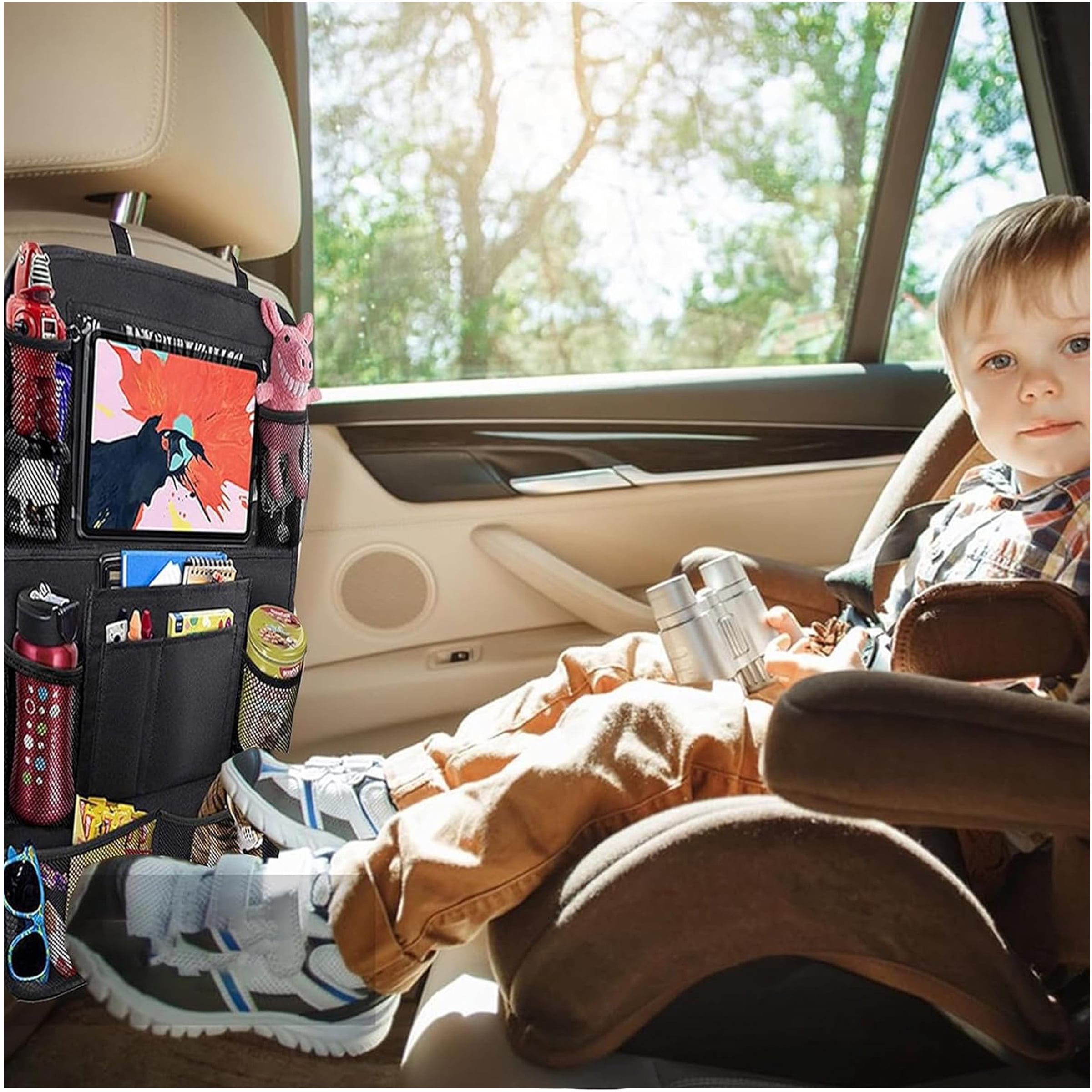 Auto Drive Car Back Seat Organizer with Tablet Holder, Multi-Pocket Storage and Drink Holders, Black