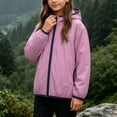 thumbnail image 4 of XYAIYT Girls Windproof Jacket with Pockets Hooded Solid Color Stand Collar Waterproof Outerwear Coat Outdoors, 4 of 6
