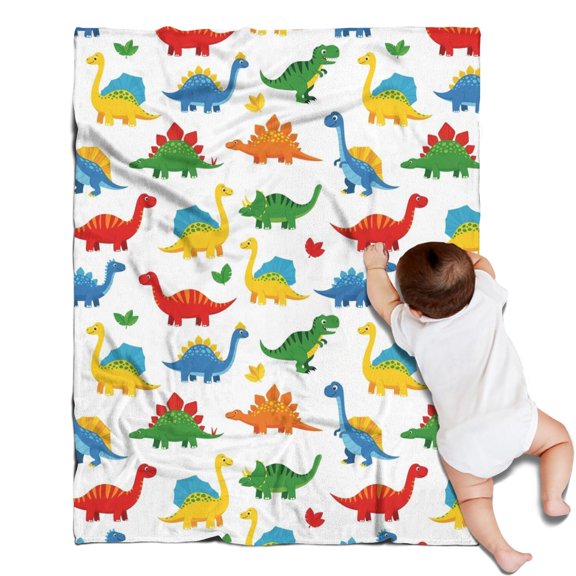 Colorful Dinosaurs Leaves Pattern Blanket,Comfortable Soft Lamb Wool Throw Blanket,All Season,Warm Lightweight Blankets for Sofa Bed Couch Living Room Chair,30"x40"