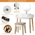 thumbnail image 3 of Gymax Coiffeuse Tabouret en Bois avec Miroir Rond et Tiroir, 3 of 8