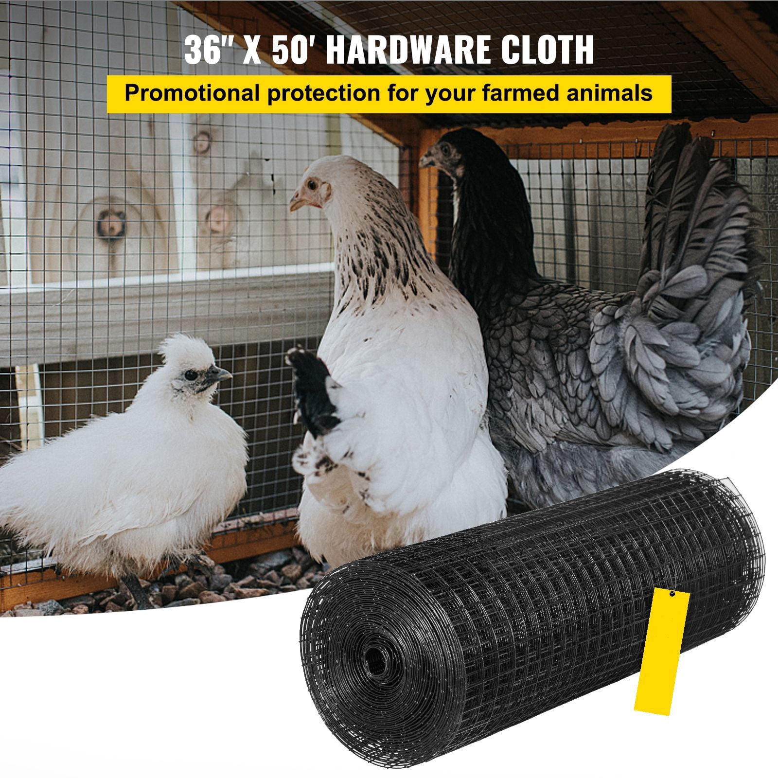 Hardware Cloth 36" X 50' & 1"x1" Mesh Size, 1 inch Square Mesh, Galvanized Steel Vinyl Coated 16 Gauge Chicken Wire Fencing with A Cutting, for garden greenhouse yard farm and outdoor projects
