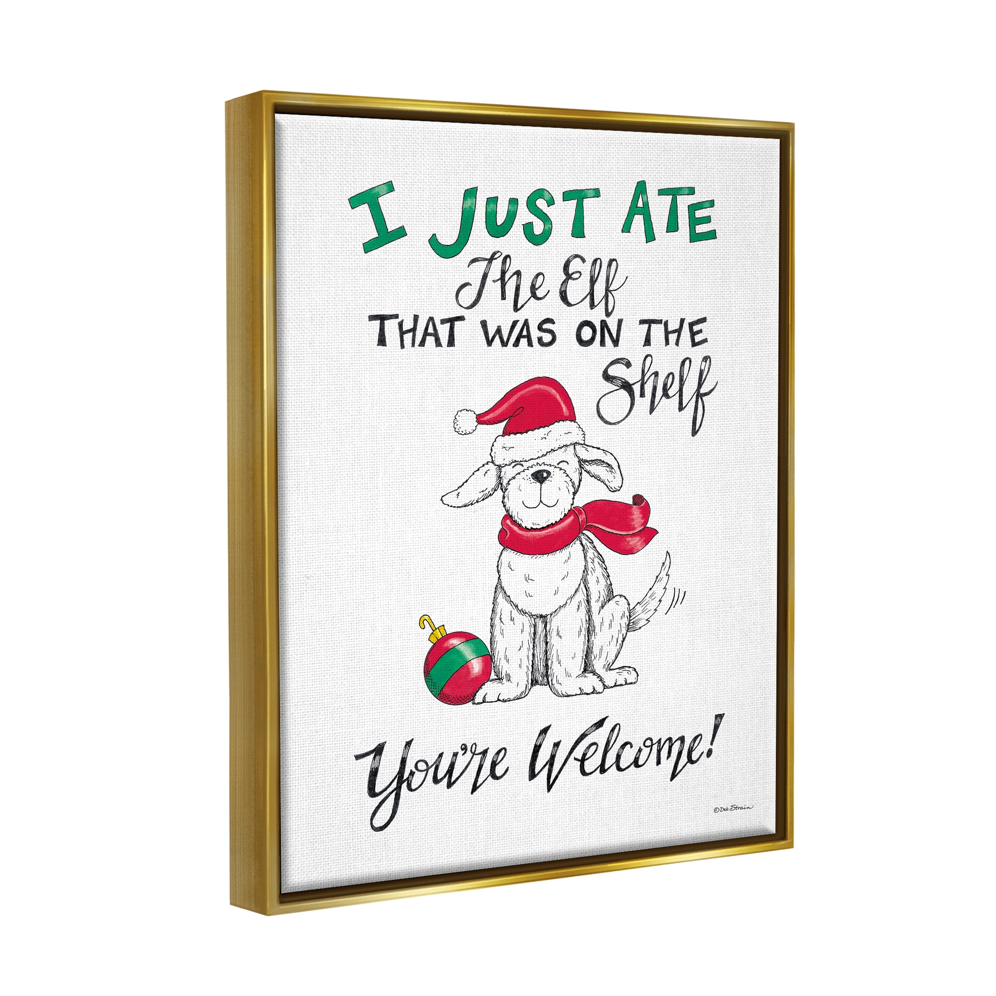 Stupell Industries Funny Christmas Dog Phrase Holiday Painting Gold Floater Framed Art Print Wall Art, 17 x 21